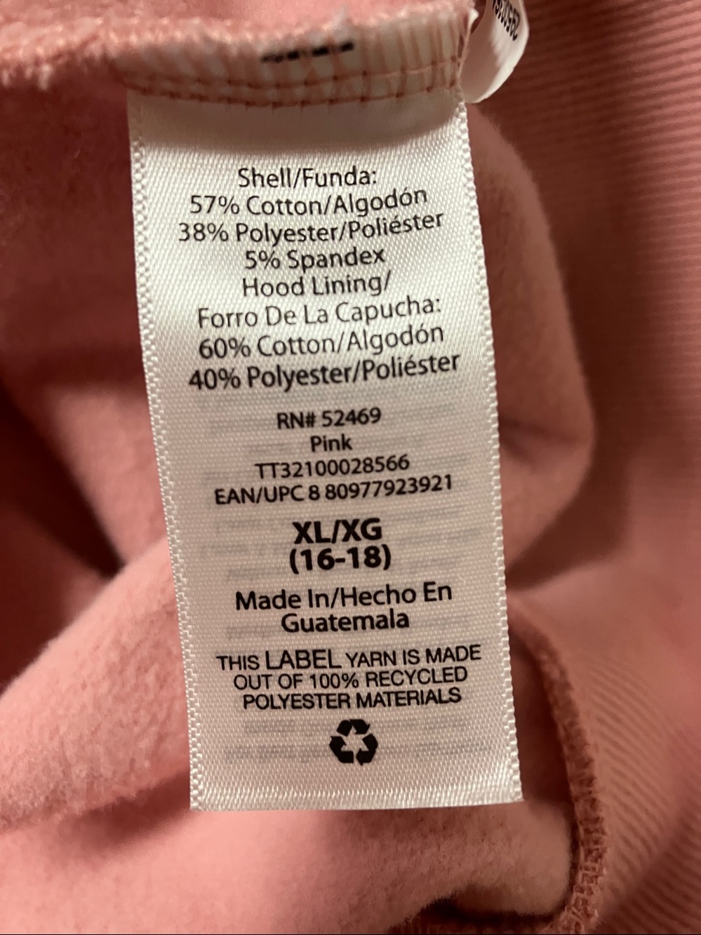 Time & Tru pink full zip hoodie jacket XL 16/18 - Picture 7 of 8